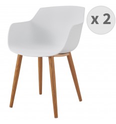 ANDREA - Chaise scandinave blanc pied métal effet bois (x2)