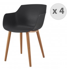 ANDREA - Chaise scandinave noir pied métal effet bois (x4)