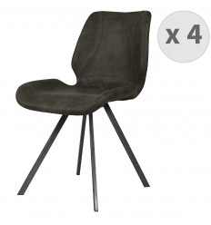 HORIZON - Chaise industrielle microfibre vintage marron foncé pieds métal noir brossés (x4)