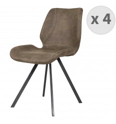 HORIZON - Chaise industrielle microfibre vintage marron pieds métal noir brossés (x4)