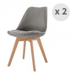 SKINNY - Chaise scandinave tissu gris pieds hêtre (x2)