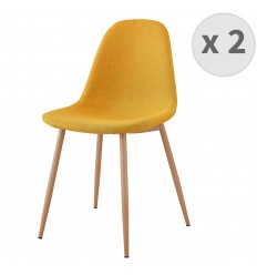 ORLANDO - Chaise scandinave tissu curry pieds métal bois (x2)