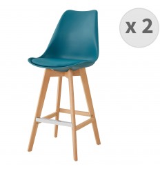 LIGHTUP - Chaise de bar scandinave bleu pieds hêtre (x2)