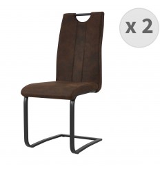 GARDNER - Chaise industrielle microfibre vintage café pieds métal noir (x2)