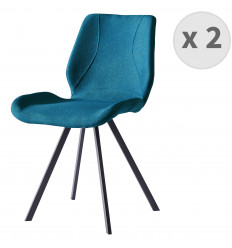HALIFAX - Chaise Vintage tissu bleu pieds noir brossé (x2)