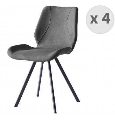 HALIFAX-Chaise indus tissu gris pieds noir brossé (x4)