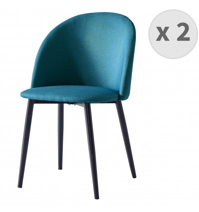 MALOU-Chaise indus tissu bleu pieds noir brossé (x2)