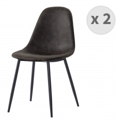 ORLANDO - Chaise microfibre marron foncé pieds métal noir (x2)