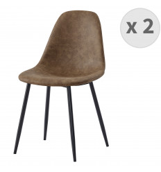 ORLANDO - Chaise vintage microfibre vintage marron pieds métal noir (x2)