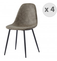 ORLANDO - Chaise microfibre vintage brun clair pieds métal noir (x4)