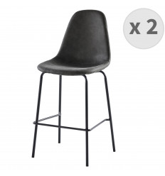 VEGAS - Chaises de bar microfibre vintage marron foncé pieds métal noir (x2)