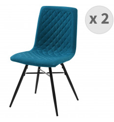 OXFORD - Chaise Vintage tissu bleu pieds noir (x2)