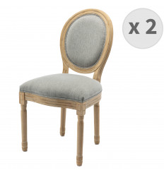 AGATHE - Chaise médaillon gris pieds bois(x2)