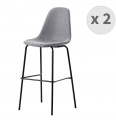 VEGAS - Chaise de bar tissu gris pieds métal noir (x2)
