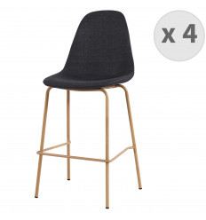 VEGAS - Chaise de bar tissu gris foncé pieds métal bois (x4)
