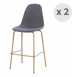 VEGAS - Chaise de bar tissu gris pieds métal bois (x2)