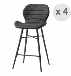 ARIZONA - Chaise haute industrielle micro vintage marron foncé métal noir (x4)