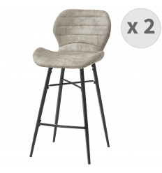 ARIZONA - Chaise de bar industrielle microfibre vintage marron clair pieds métal noir (x2)
