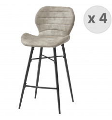 ARIZONA - Chaise de bar industrielle microfibre vintage marron clair pieds métal noir (x4)