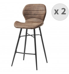 ARIZONA - Chaise de bar industrielle microfibre vintage marron pieds métal noir (x2)