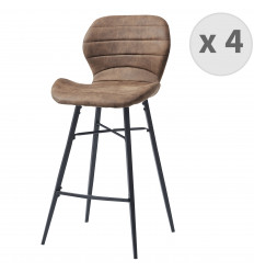 ARIZONA - Chaise de bar industrielle vintage marron métal noir (x4)