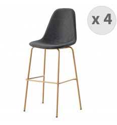 VEGAS - Chaise de bar tissu gris foncé pieds métal bois (x4)