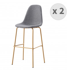 VEGAS - Chaise de bar tissu gris pieds métal bois (x2)