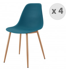 ESTER - Chaise scandinave bleu canard pieds métal bois (X4)