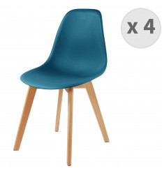 LENA - Chaise scandinave bleu pied hêtre (x4)