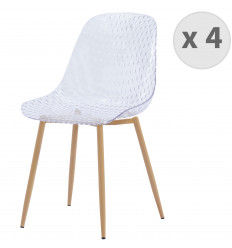 GLASS-Chaise design polycarbonate transparent pieds métal effet bois(x4)