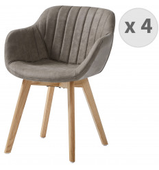 STEFFY OAK - Chaise scandinave microfibre vintage marron clair pieds chêne(x4)