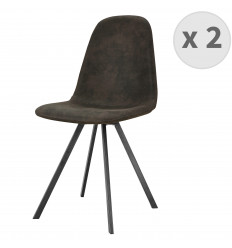 ATLANTA-Chaise industrielle microfibre èbène vintage pieds noir (x2)