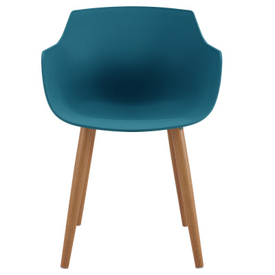 ANDREA-Chaise scandinave bleu canard pied métal effet bois (x2)