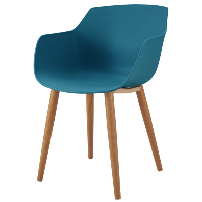 ANDREA-Chaise scandinave bleu canard pied métal effet bois (x2)