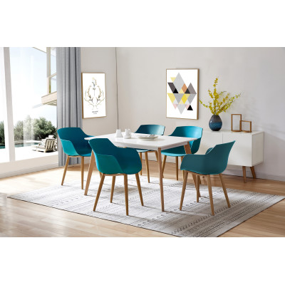 ANDREA-Chaise scandinave bleu canard pied métal effet bois (x2)