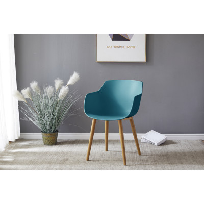 ANDREA-Chaise scandinave bleu canard pied métal effet bois (x2)