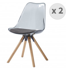 ICE - Chaise design polycarbonate smoke pieds chêne (x2)