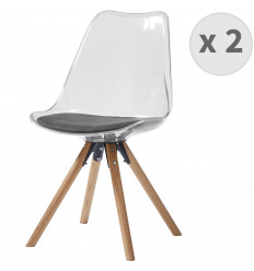 ICE - Chaise design polycarbonate pieds chêne (x2)