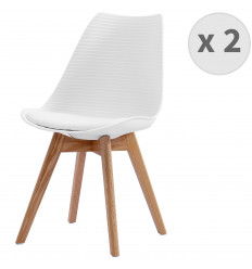BESSY - Chaise scandinave blanc pieds chêne (x2)