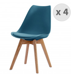 BESSY - Chaise scandinave bleu canard pieds chêne (x4)