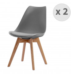 BESSY - Chaise scandinave gris pieds chêne (x2)