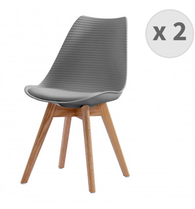 BESSY-Chaise scandinave gris pieds chêne (x2)
