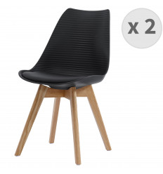BESSY - Chaise scandinave noir pieds chêne (x2)