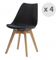 BESSY-Chaise scandinave noir pieds chêne (x4)