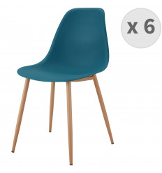 ESTER - Chaise scandinave bleu canard pieds métal bois (X6)