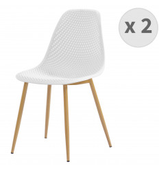 CHLOE-Chaise scandinave blanc pieds métal décor bois (x2)