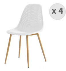 CHLOE-Chaise scandinave blanc pieds métal décor bois (x4)