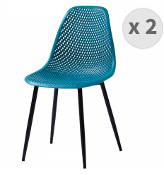 CHLOE-Chaise scandinave bleu canard pieds métal noir (x2)