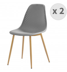 CHLOE-Chaise scandinave gris pieds métal décor bois (x2)