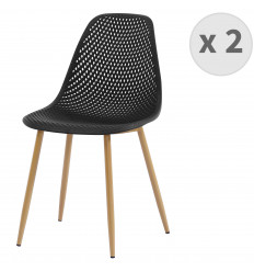 CHLOE-Chaise scandinave noir pieds métal décor bois (x2)